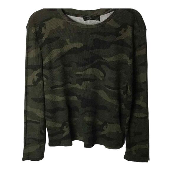 RDI Women’s Large Thermal Pullover Top Green Camo Long Sleeve Cotton Blend NWOT - Picture 1 of 16